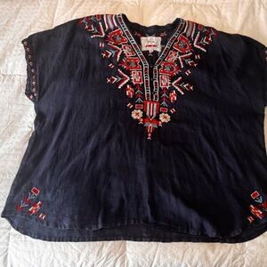 Johnny Was Navy Embroidered Top